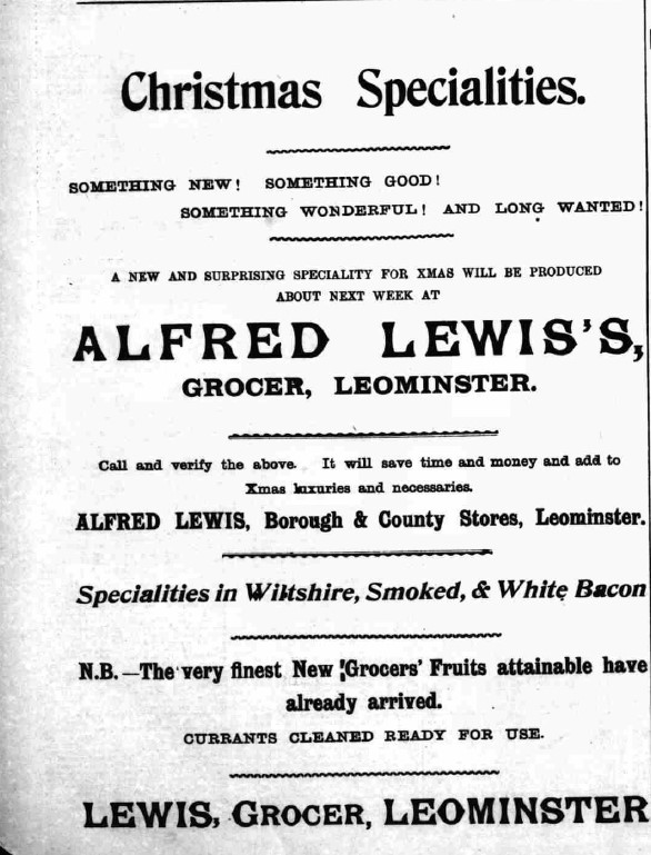 Alfred Lewis advert for christmas specialities