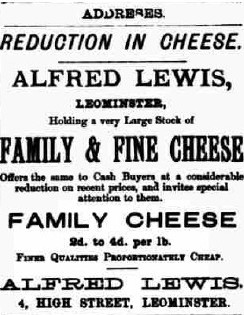 Advert for cheese by Alfred Lewis from 1884