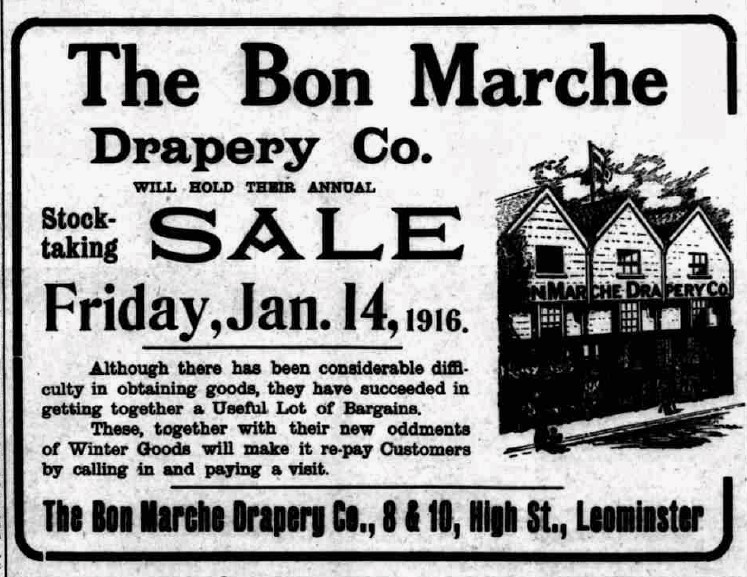 Bon Marche stock taking sale advertisement (1916)