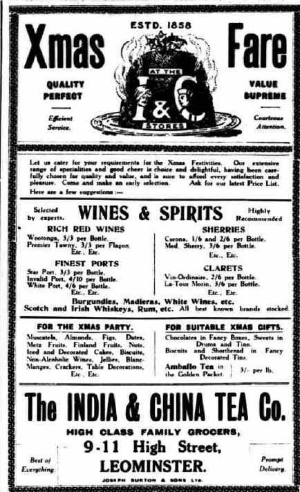 Xmas Fayre advert from the India & China Tea co in 1927