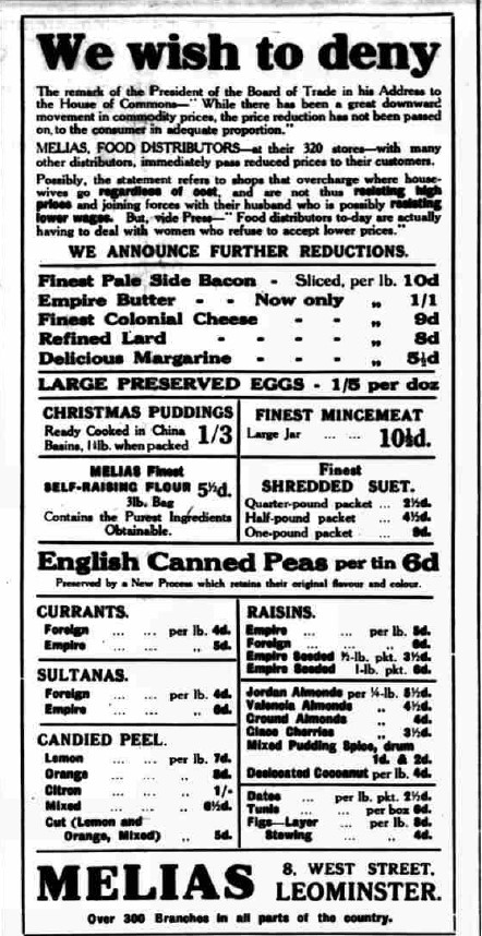 Advert for Melias from 1930