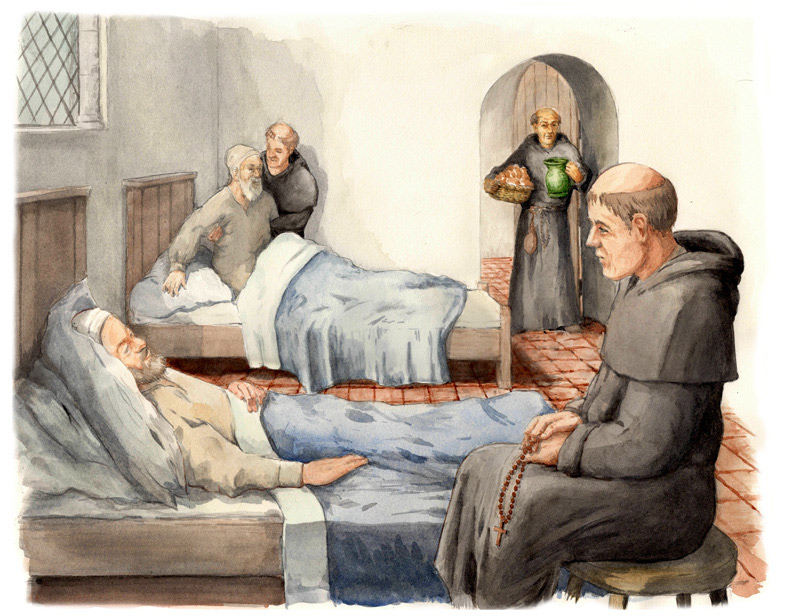 Monks tending to the sick.