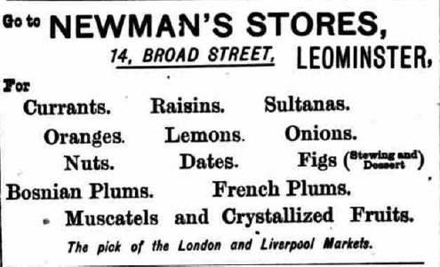 Newmans advert for fruit from 1893
