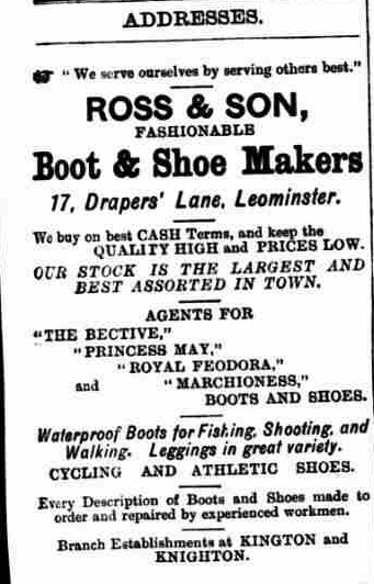 Advert for boot & shoe makers from 1894