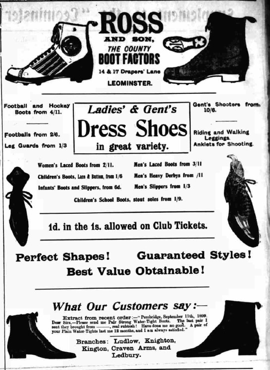 Advert for ladies & gents dress shoes from 1899