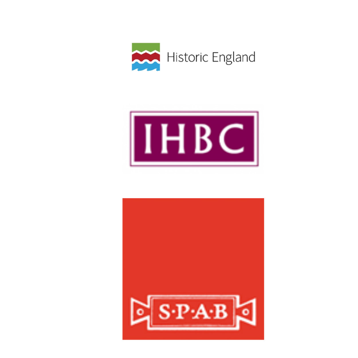 Historic England, IHBC, SPAB logos